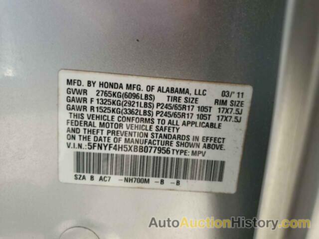 HONDA PILOT EXL, 5FNYF4H5XBB077956