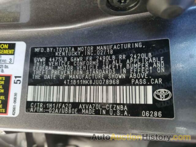 TOYOTA CAMRY L, 4T1B11HK8JU078968