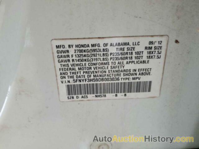 HONDA PILOT EXL, 5FNYF3H59DB003036