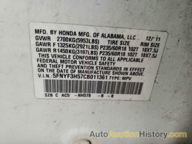 HONDA PILOT EXL, 5FNYF3H57CB011361