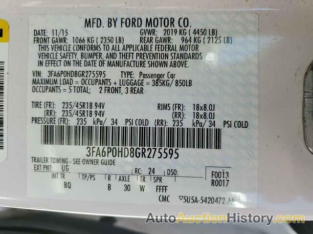 FORD FUSION SE, 3FA6P0HD8GR275595