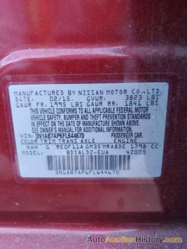 NISSAN SENTRA S, 3N1AB7AP6FL644670