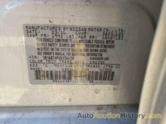 NISSAN SENTRA S, 3N1AB7APXGY254708