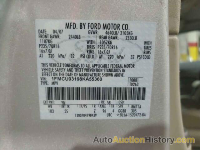 FORD ESCAPE XLT, 1FMCU93198KA55360