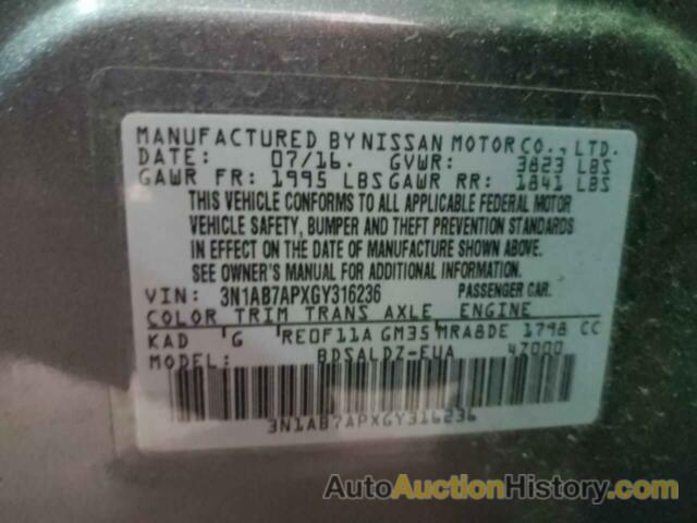 NISSAN SENTRA S, 3N1AB7APXGY316236