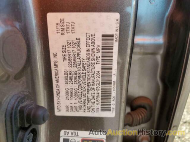 HONDA CRV EXL, 5J6RM4H78GL012064