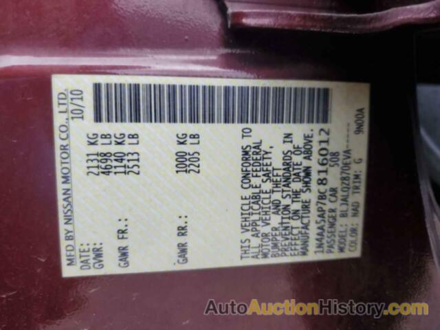 NISSAN MAXIMA S, 1N4AA5AP7BC816012