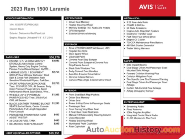 RAM 1500 LARAMIE, 1C6SRFJT2PN542425