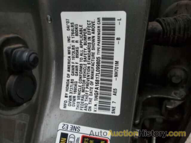 HONDA CIVIC EX, 1HGFA16817L099805