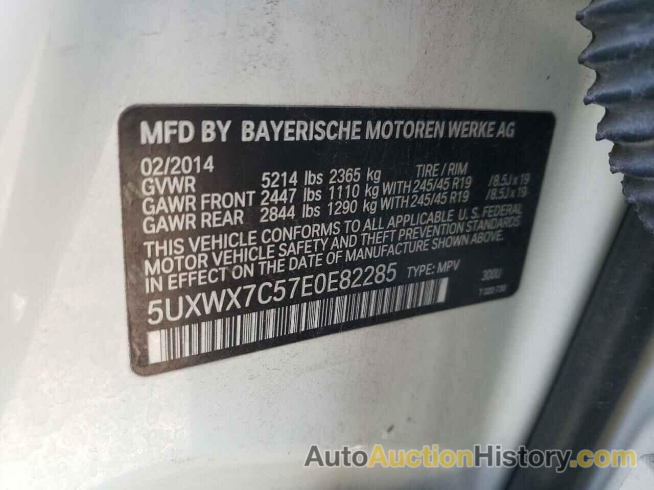 BMW X3 XDRIVE35I, 5UXWX7C57E0E82285