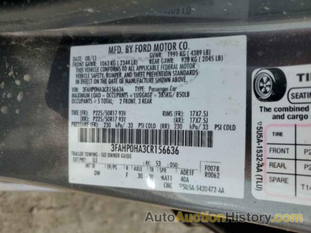 FORD FUSION SE, 3FAHP0HA3CR156636