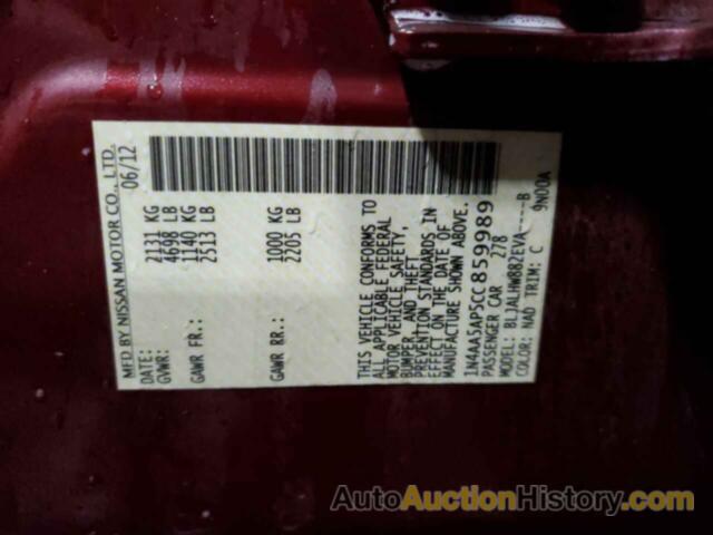 NISSAN MAXIMA S, 1N4AA5AP5CC859989