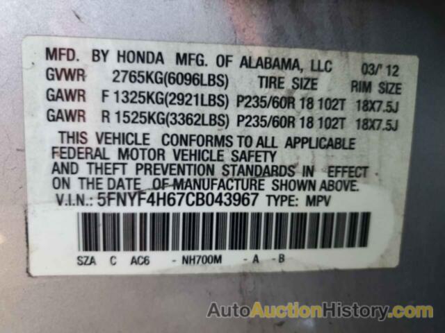 HONDA PILOT EXL, 5FNYF4H67CB043967