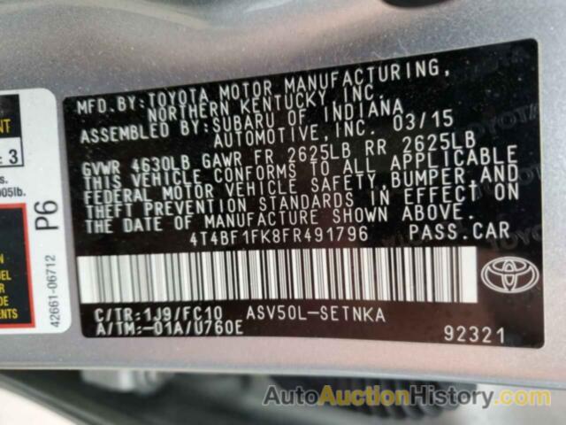 TOYOTA CAMRY LE, 4T4BF1FK8FR491796