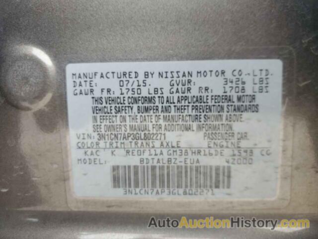 NISSAN VERSA S, 3N1CN7AP3GL802271