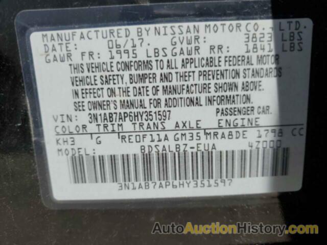 NISSAN SENTRA S, 3N1AB7AP6HY351597