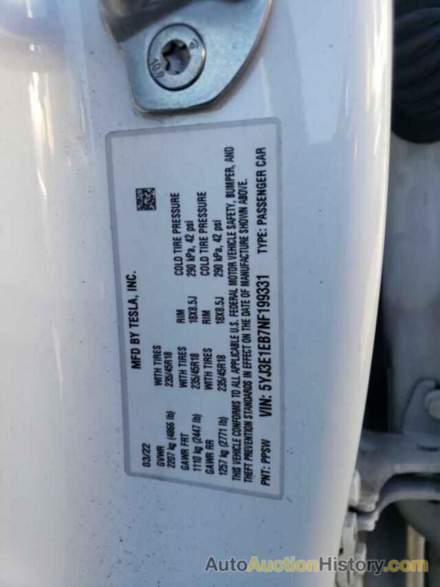 TESLA MODEL 3, 5YJ3E1EB7NF199331