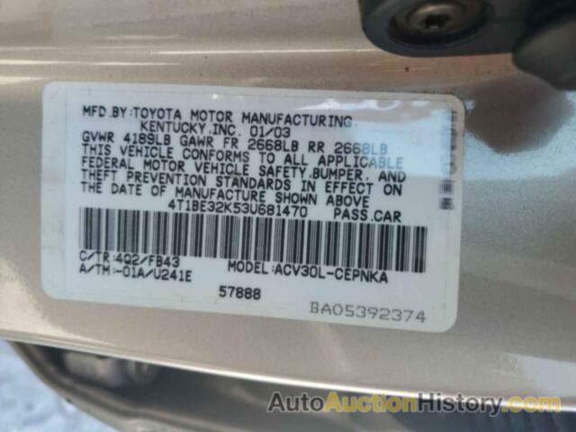 TOYOTA CAMRY LE, 4T1BE32K53U681470