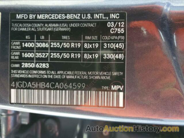 MERCEDES-BENZ M-CLASS 350 4MATIC, 4JGDA5HB4CA064599