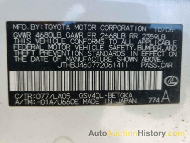 LEXUS ES350 350, JTHBJ46G772061411