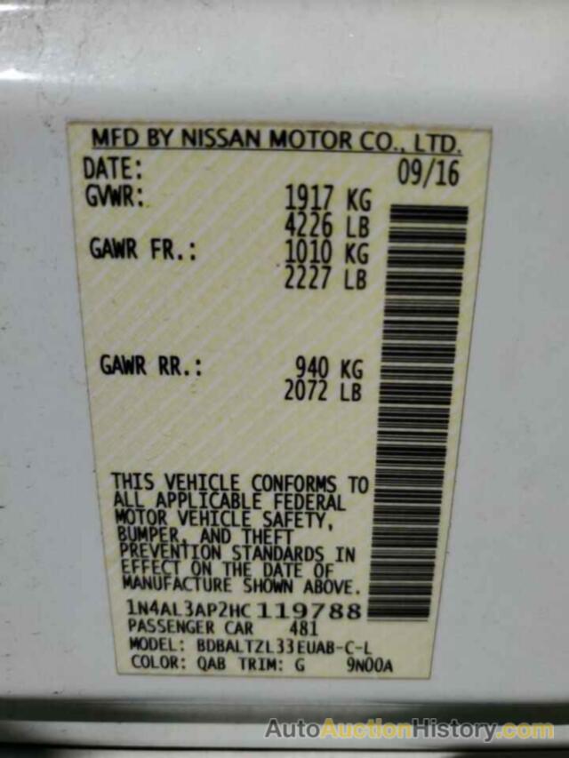 NISSAN ALTIMA 2.5, 1N4AL3AP2HC119788