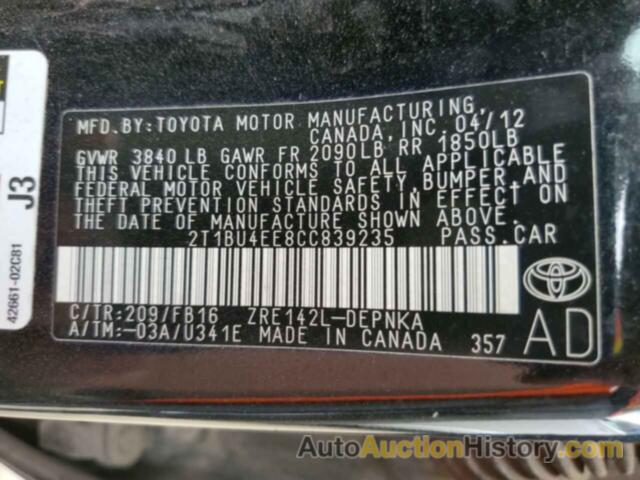 TOYOTA COROLLA BASE, 2T1BU4EE8CC839235