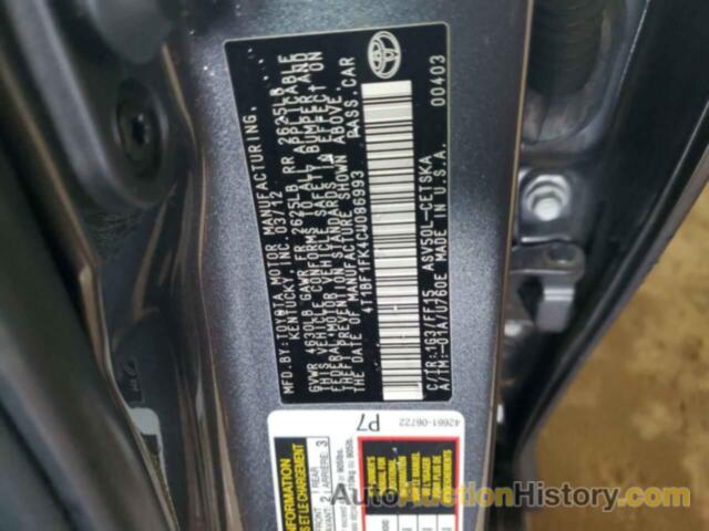 TOYOTA CAMRY BASE, 4T1BF1FK4CU086993