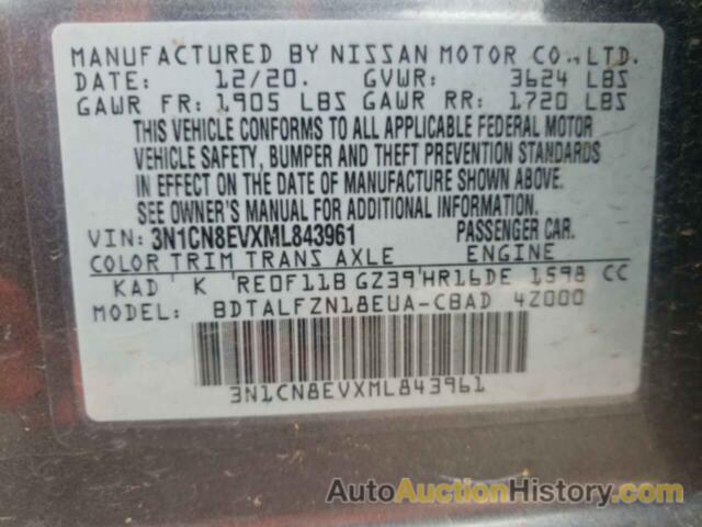 NISSAN VERSA SV, 3N1CN8EVXML843961