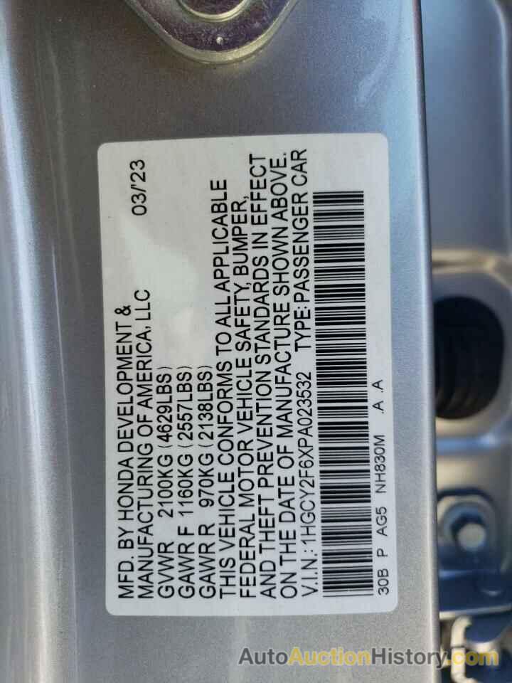 HONDA ACCORD HYBRID EXL, 1HGCY2F6XPA023532