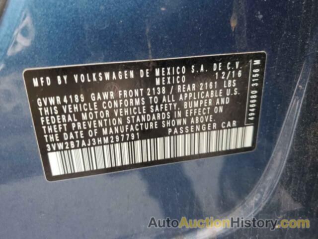 VOLKSWAGEN JETTA S, 3VW2B7AJ3HM297791