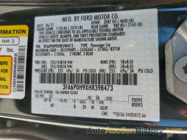 FORD FUSION SE, 3FA6P0H9XHR398473