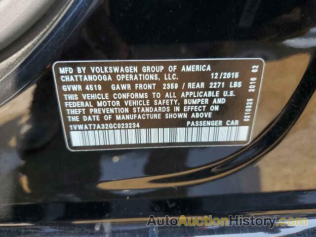 VOLKSWAGEN PASSAT S, 1VWAT7A32GC023234