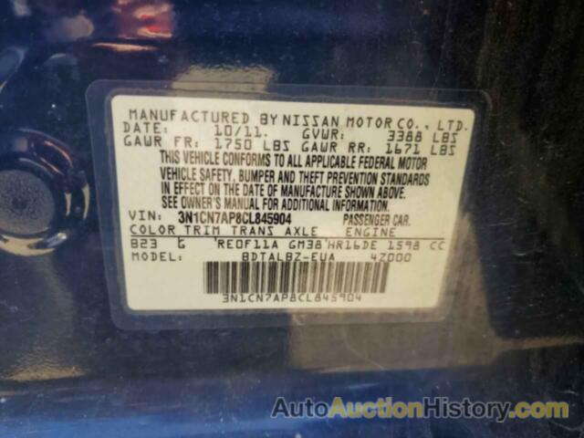 NISSAN VERSA S, 3N1CN7AP8CL845904