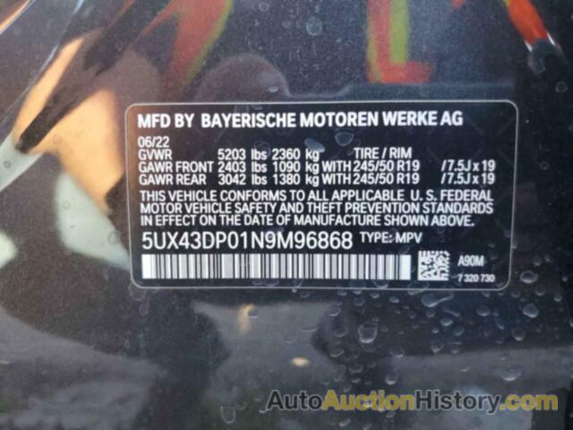 BMW X3 SDRIVE30I, 5UX43DP01N9M96868