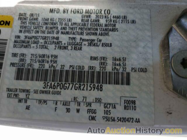 FORD FUSION S, 3FA6P0G77GR215948