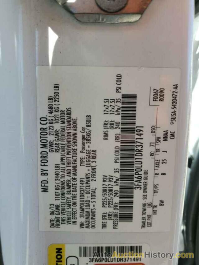 FORD FUSION SE HYBRID, 3FA6P0LU1DR371491