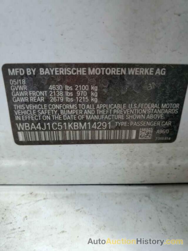 BMW 4 SERIES GRAN COUPE, WBA4J1C51KBM14291