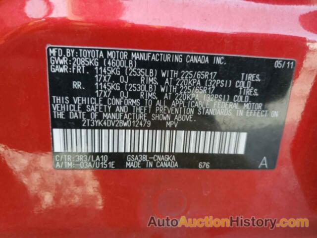 TOYOTA RAV4 LIMITED, 2T3YK4DV2BW012479