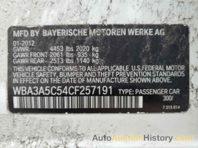 BMW 3 SERIES I, WBA3A5C54CF257191