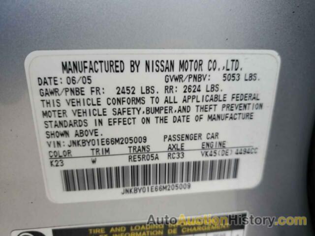 INFINITI M45 BASE, JNKBY01E66M205009