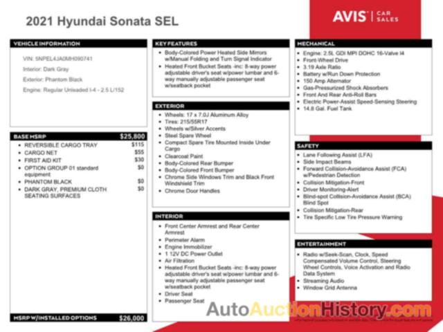 HYUNDAI SONATA SEL, 5NPEL4JA0MH090741