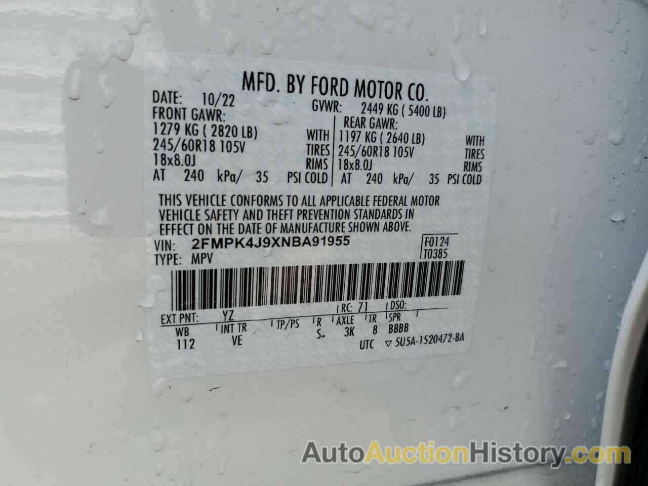 FORD EDGE SEL, 2FMPK4J9XNBA91955