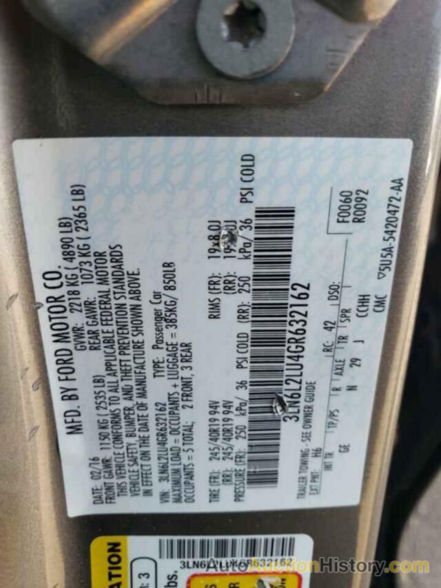 LINCOLN MKZ HYBRID, 3LN6L2LU4GR632162