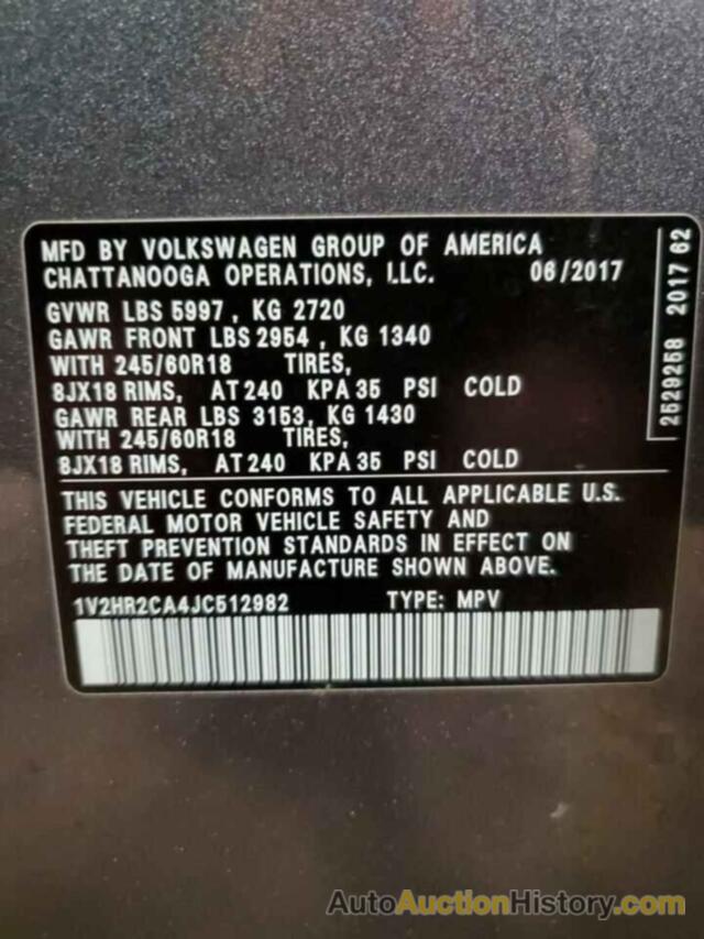 VOLKSWAGEN ATLAS, 1V2HR2CA4JC512982