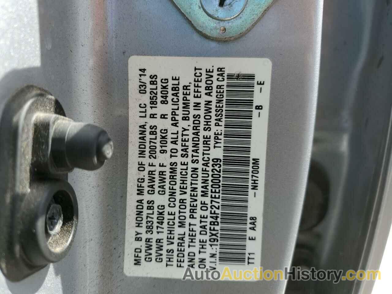 HONDA CIVIC HYBRID, 19XFB4F27EE000239