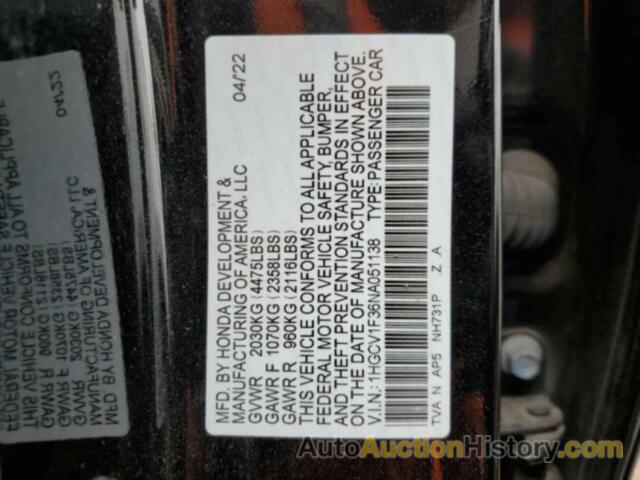 HONDA ACCORD SPORT, 1HGCV1F36NA051138