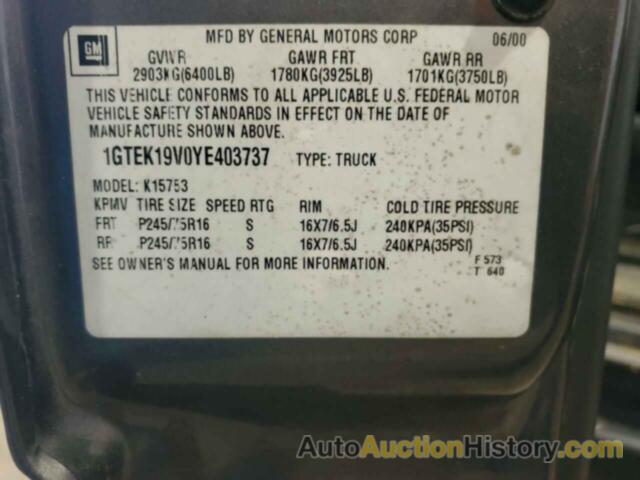 GMC SIERRA K1500, 1GTEK19V0YE403737