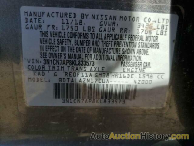 NISSAN VERSA S, 3N1CN7AP8KL833573