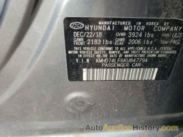 HYUNDAI ELANTRA SE, KMHD74LF6KU847794