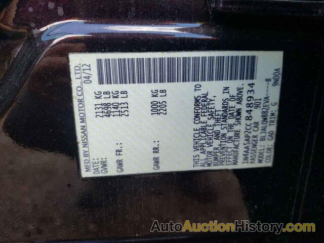 NISSAN MAXIMA S, 1N4AA5AP2CC848934